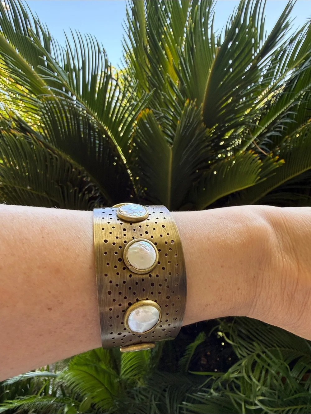 Brass with Mother of Pearl Cuff Bracelet - Women Accessories